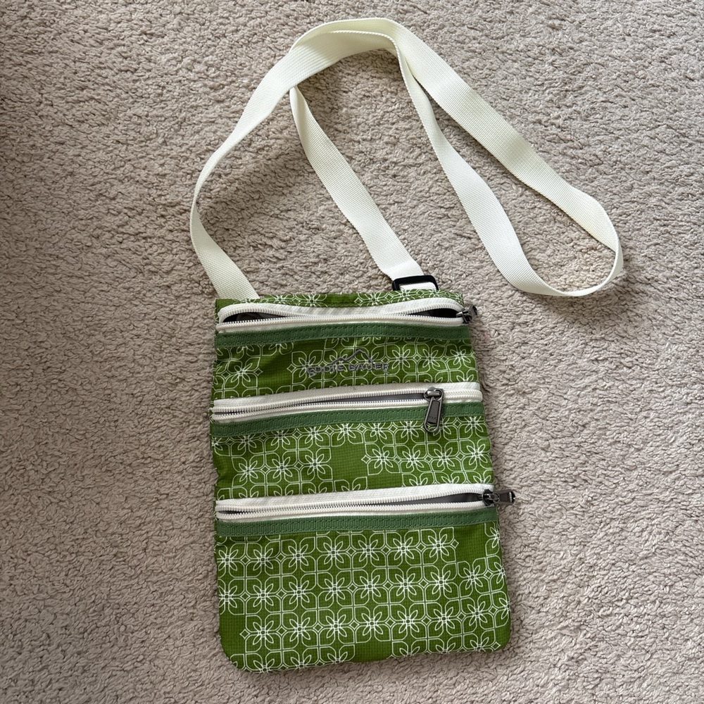 Eddie Bauer Green Crossbody Bag with White Floral Design